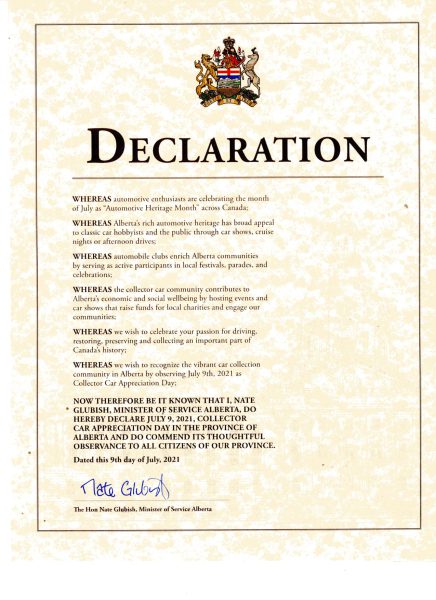 Alberta Collector Car Appreciation Day 2021 Declaration
