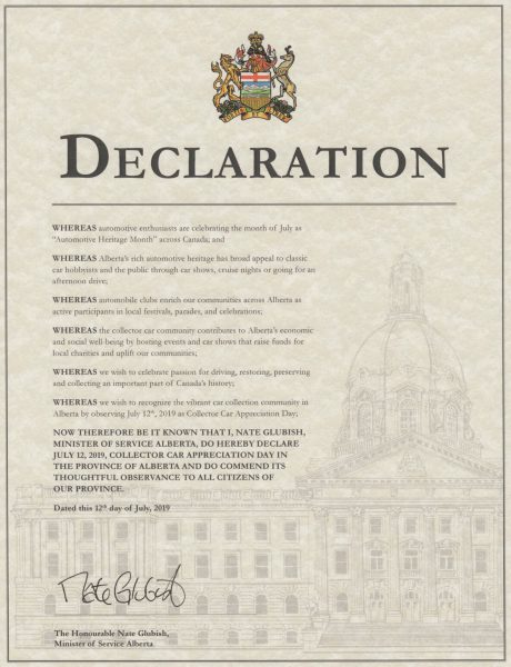 Alberta Automotive Heritage Month Proclamation 2019