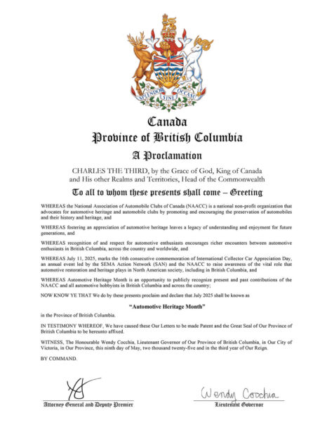 Automotive Heritage Month 2025 Proclamation - British Columbia
