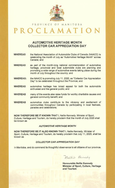 Automotive Heritage Month 2025 Proclamation - Manitoba