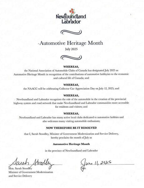 Automotive Heritage Month 2024 Newfoundland and Labrador
